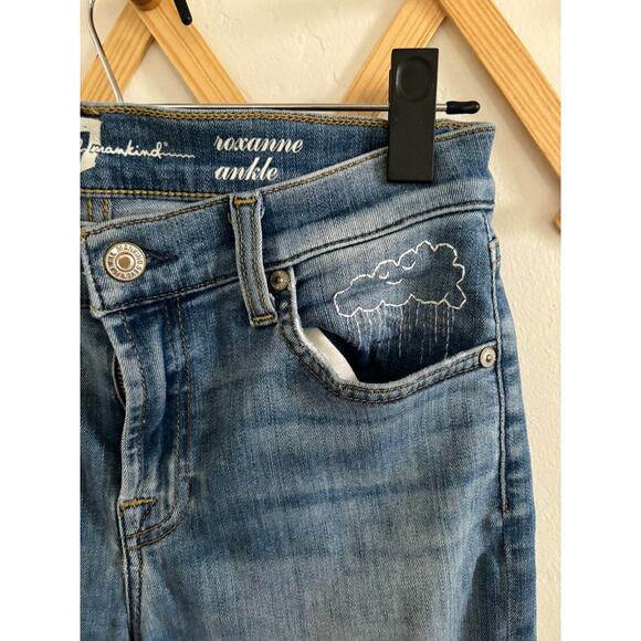 7 For All ManKind Jeans Women's 27 Roxanne Ankle Skinny Blue Denim Embroidered - Picture 7 of 14